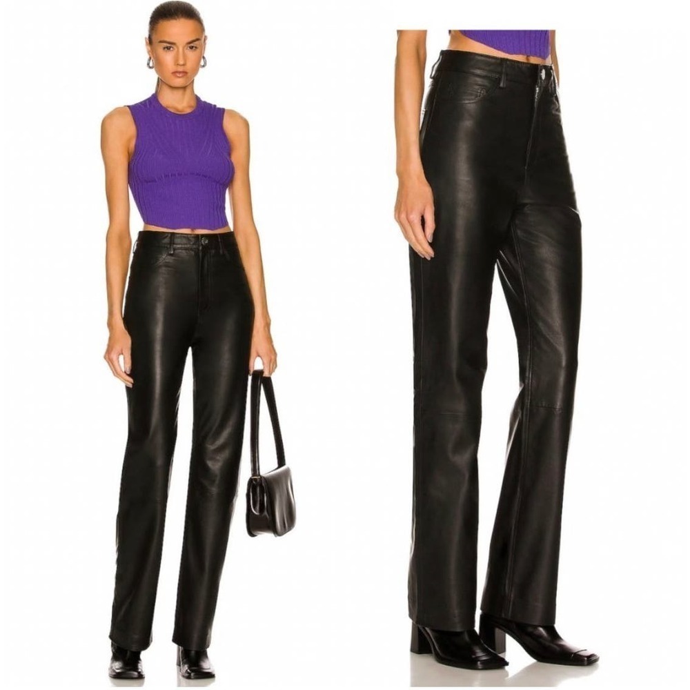 Remain Straight Leg Genuine Leather Lynn Pants Black Size 40/US 8 NWT